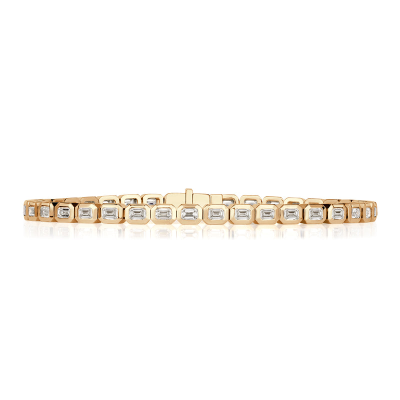 4.36ct Emerald Cut Diamond Bezel Tennis Bracelet in 18K Yellow Gold
