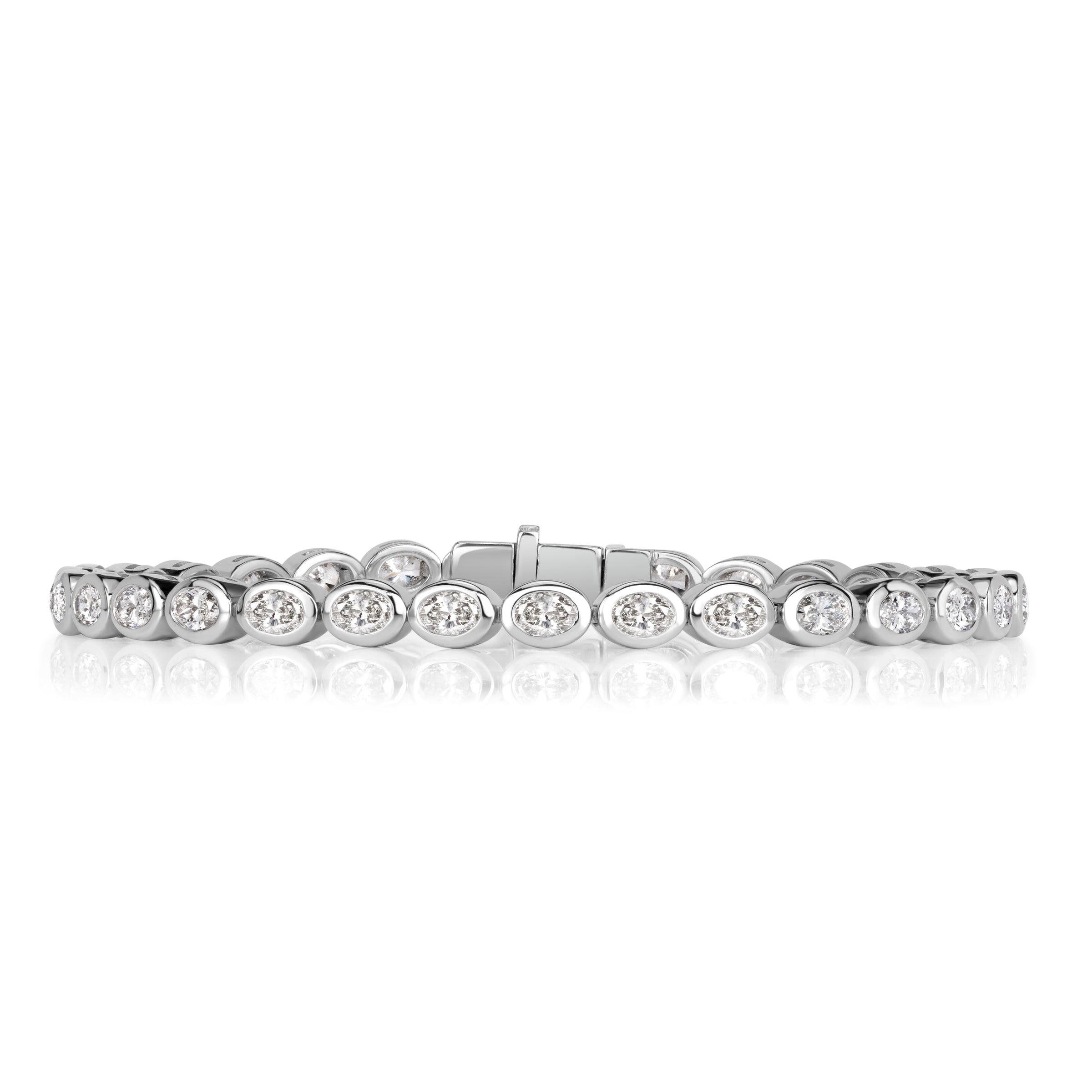 4.46ct Oval Cut Diamond Bezel Tennis Bracelet in 18K White Gold
