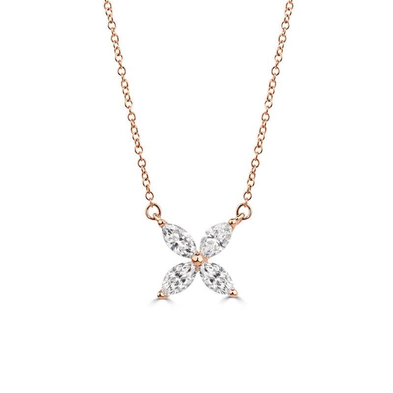 0.45ct Marquise Cut Diamond Floral Pendant in 18K Rose Gold