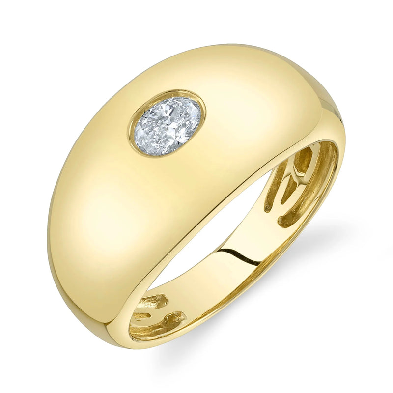 0.25ct Oval Cut Diamond Domed Ring in 14k Yellow Gold