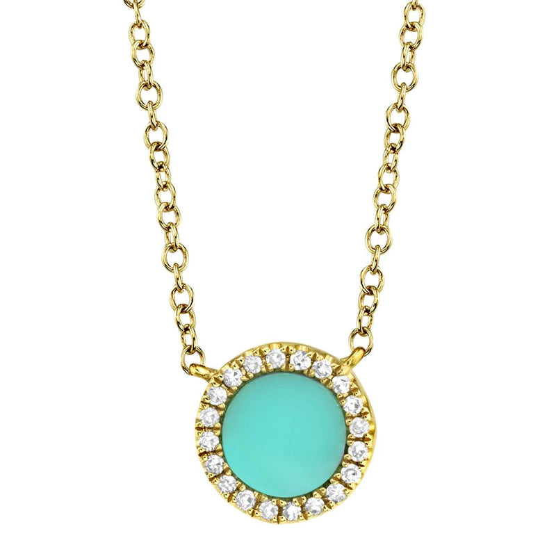0.37ct Turquoise and Diamond Pendant in 14k Yellow Gold