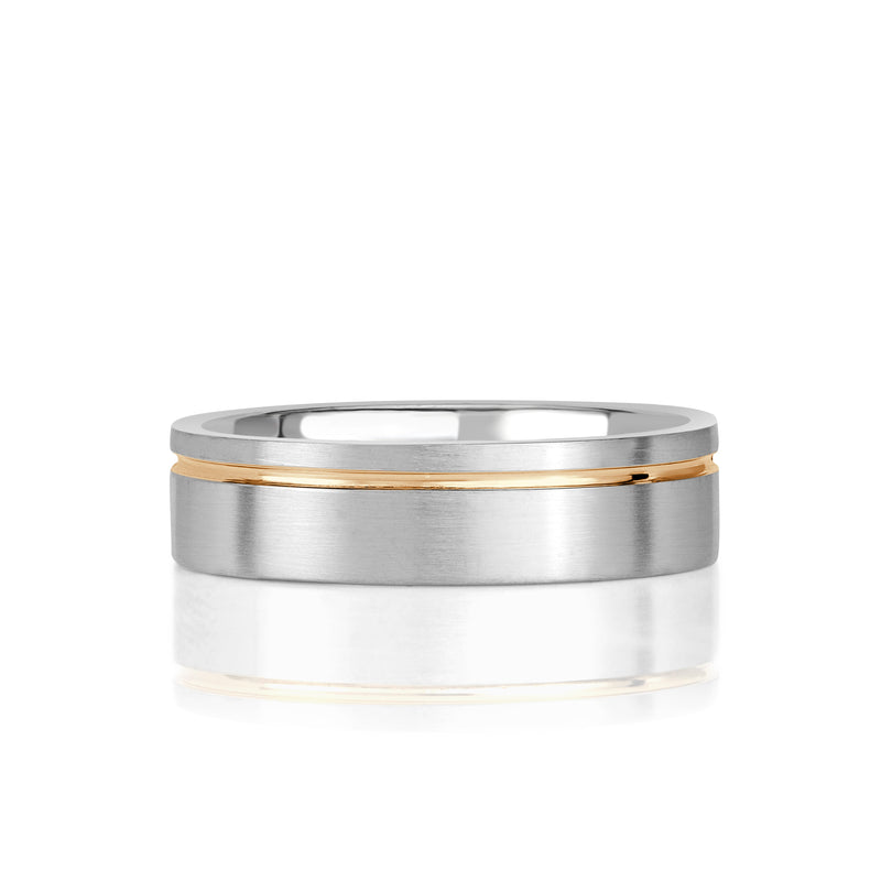 Men's Off-Centered Groove Two-Tone Wedding Band in 14k White Gold 6.0mm