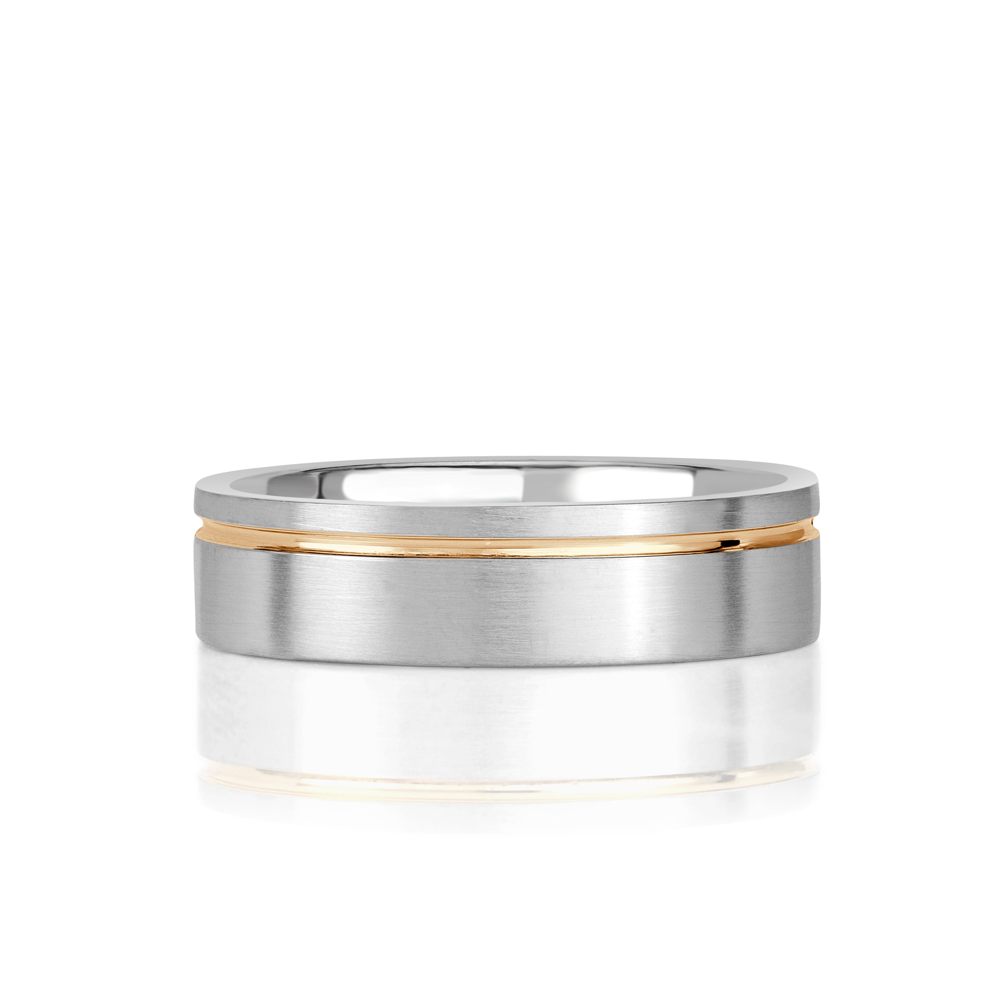 指輪・リング EOU STUDIO MENS TEXTURE R4 Off-Centered Groove Two-Tone Men's Wedding Band 6mm – Mark