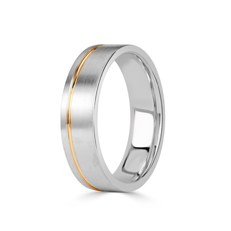 Men's Off-Centered Groove Two-Tone Wedding Band in 14k White Gold 6.0mm