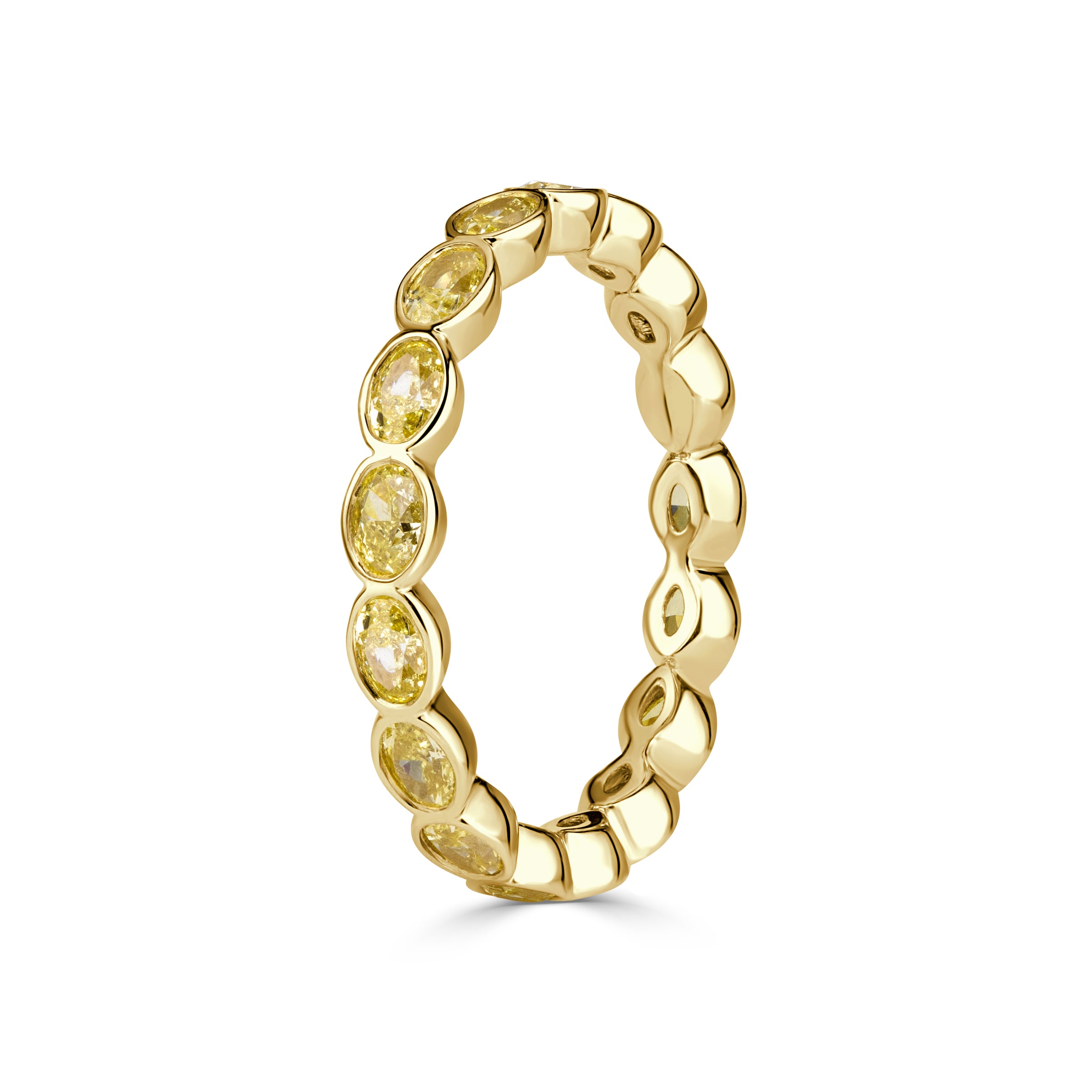 1.90ct Fancy Yellow Oval Cut Diamond Bezel Eternity Band in 18k Yellow Gold