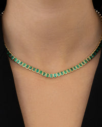 12.52ct Emerald Cut Green Emerald Bezel Set Tennis Necklace