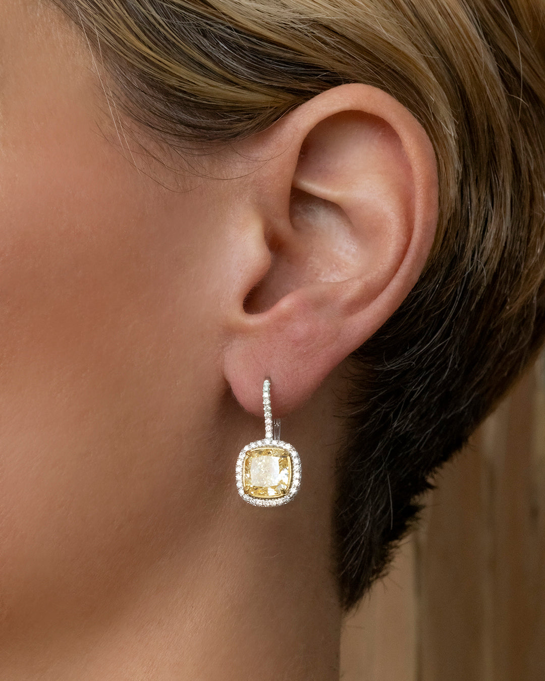 8.72ct Fancy Yellow Cushion Cut Diamond Dangle Earrings