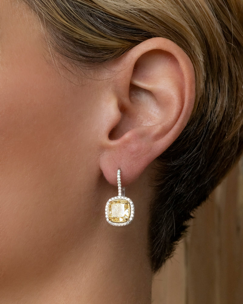 8.72ct Fancy Yellow Cushion Cut Diamond Dangle Earrings