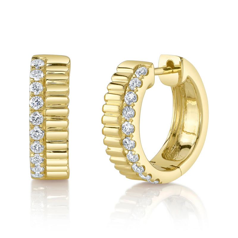 0.34ct Round Brilliant Cut Diamond Fluted Hoop Earrings in 14K Yellow Gold