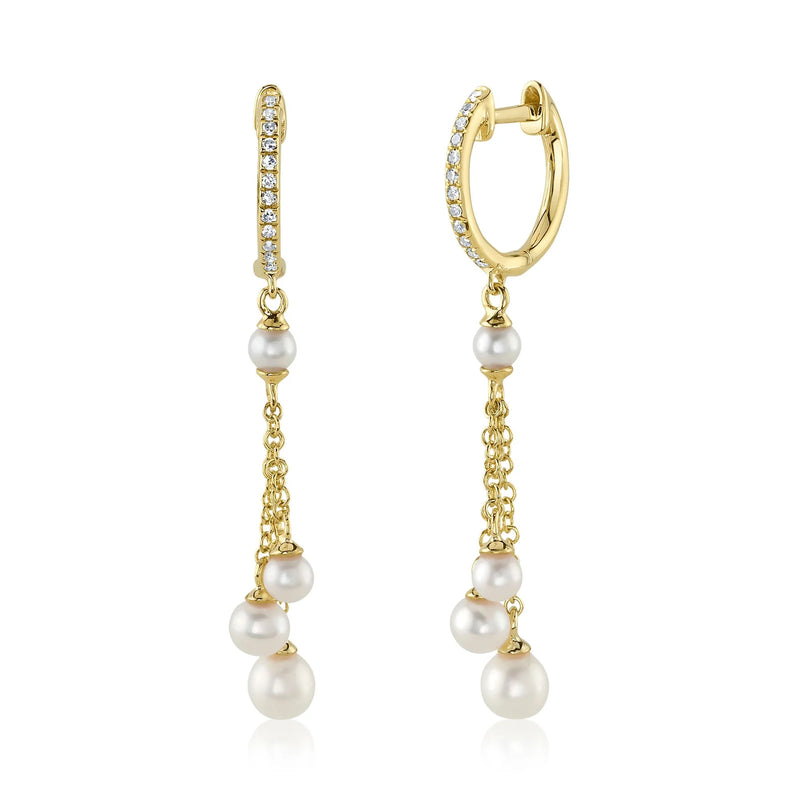 0.07ct Round Cut Diamond and Pearl Dangle Earrings in 14K Yellow Gold