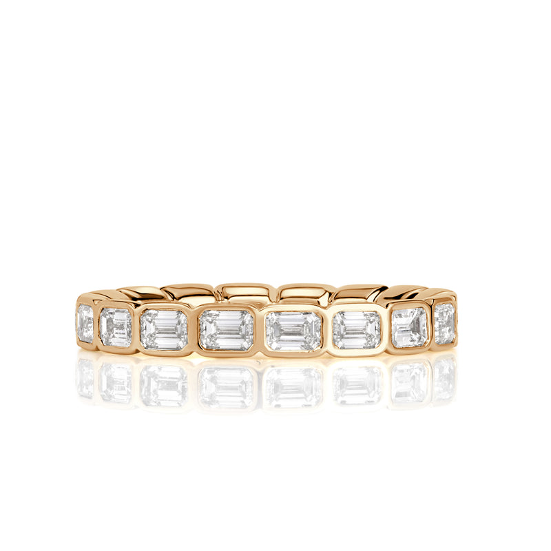 1.71ct Emerald Cut Diamond Bezel Set Eternity Band in 18K Champagne Yellow Gold