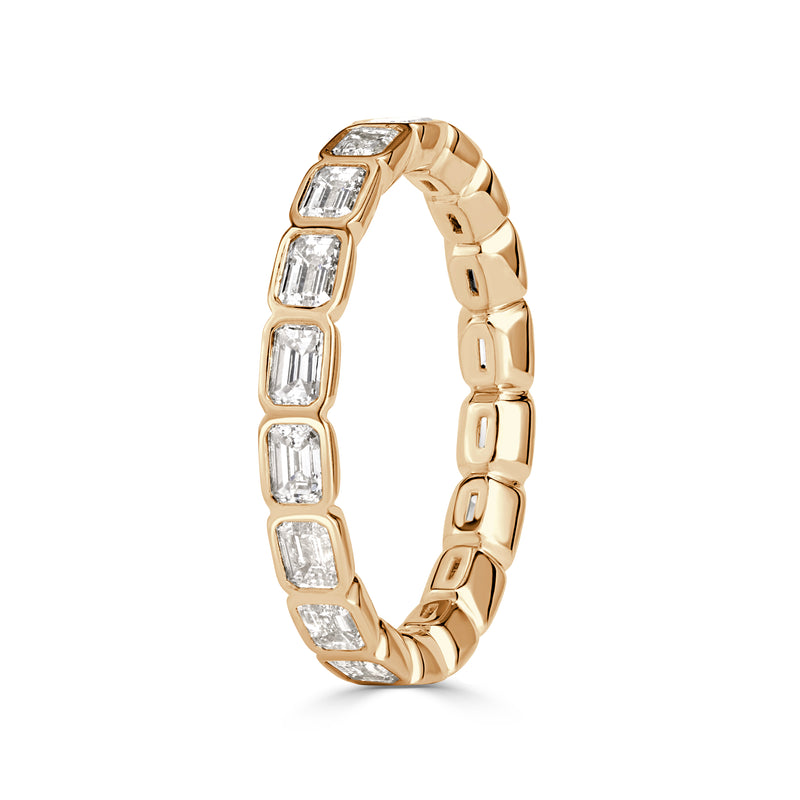 1.71ct Emerald Cut Diamond Bezel Set Eternity Band in 18K Champagne Yellow Gold