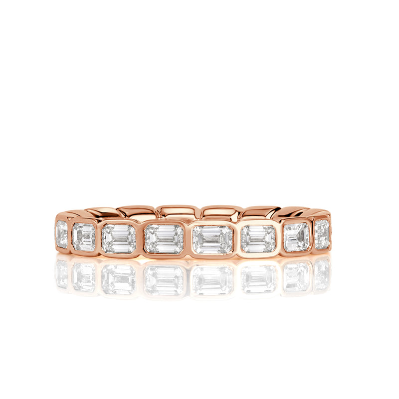 1.71ct Emerald Cut Diamond Bezel Set Eternity Band in 18K Rose Gold
