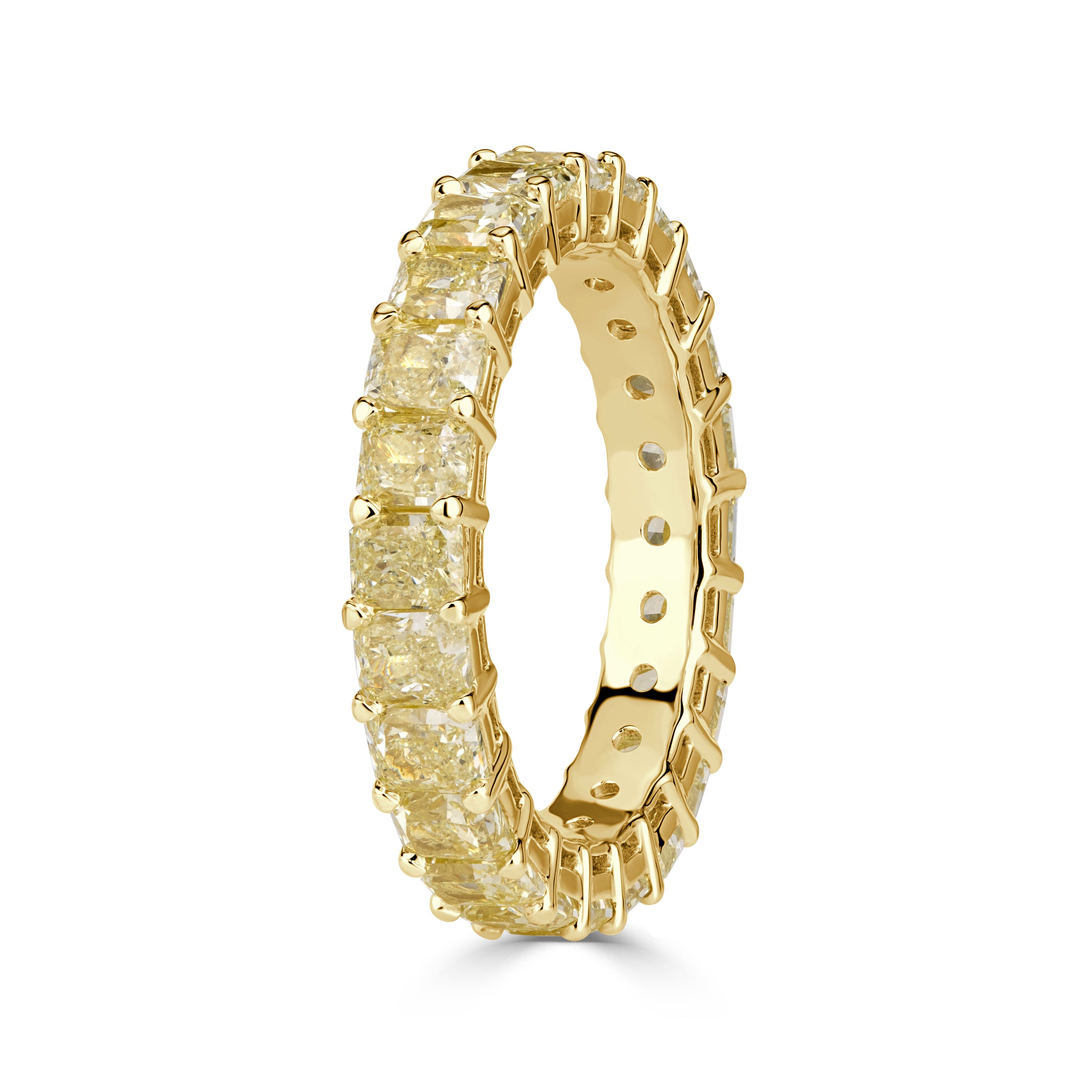 4.46ct Fancy Yellow Radiant Cut Diamond Eternity Band in 18K Yellow Gold