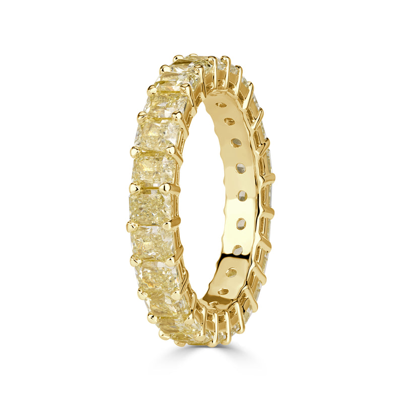 4.46ct Fancy Yellow Radiant Cut Diamond Eternity Band in 18K Yellow Gold