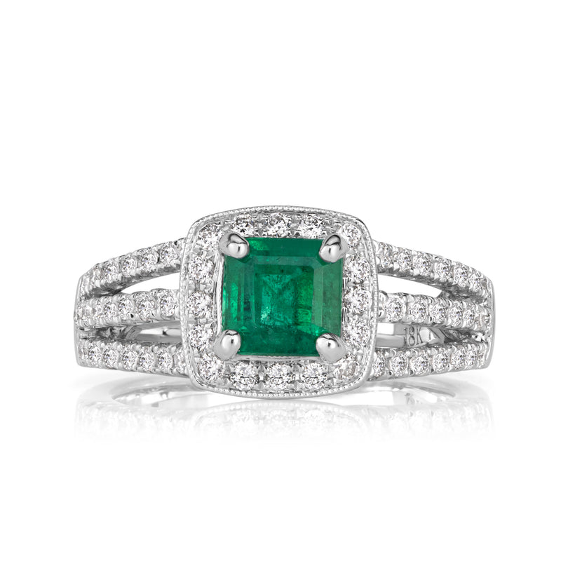1.66ct Emerald Cut Green Emerald Engagement Ring