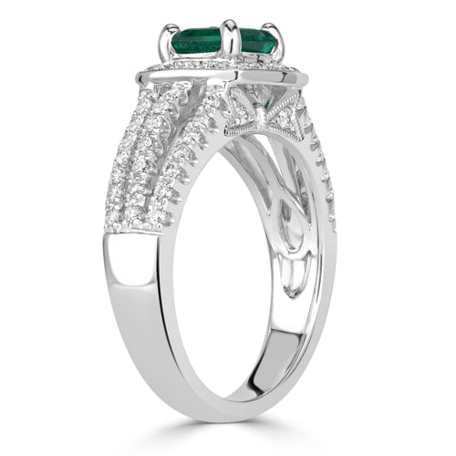 1.66ct Emerald Cut Green Emerald Engagement Ring