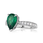 2.10ct Pear Shaped Green Emerald Engagement Ring