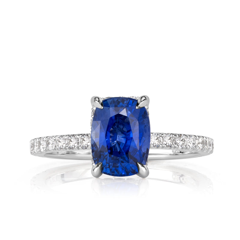 3.04ct Cushion Cut Blue Sapphire Engagement Ring