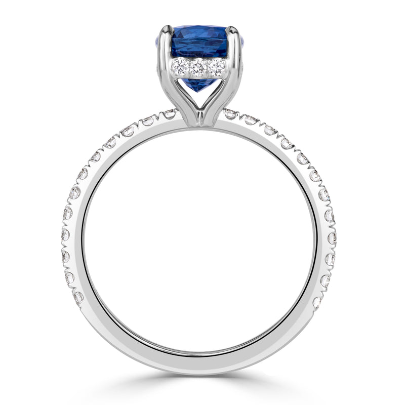 3.04ct Cushion Cut Blue Sapphire Engagement Ring