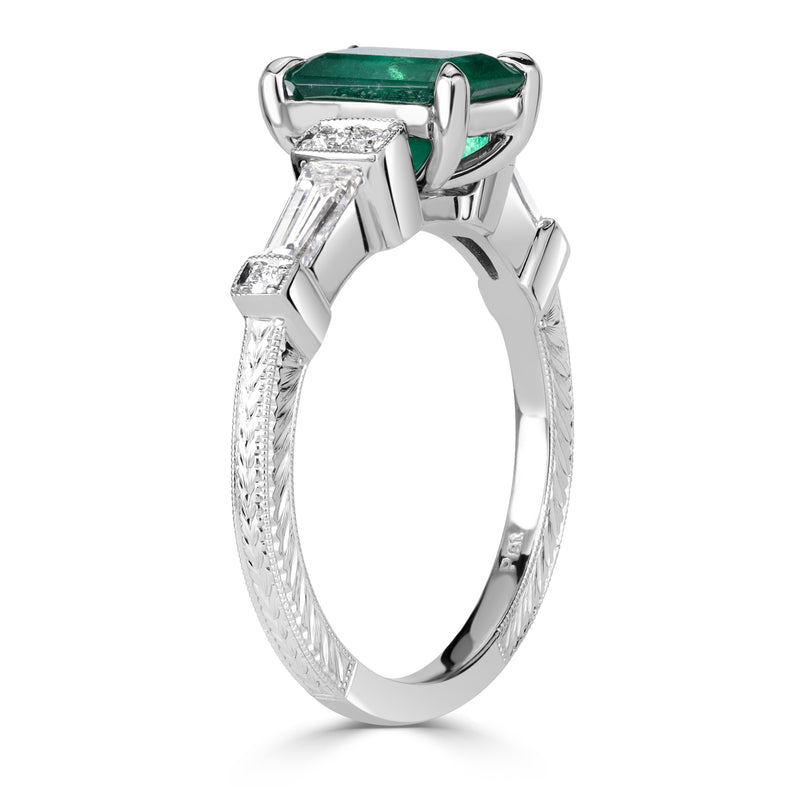 1.86ct Emerald Cut Green Emerald Engagement Ring
