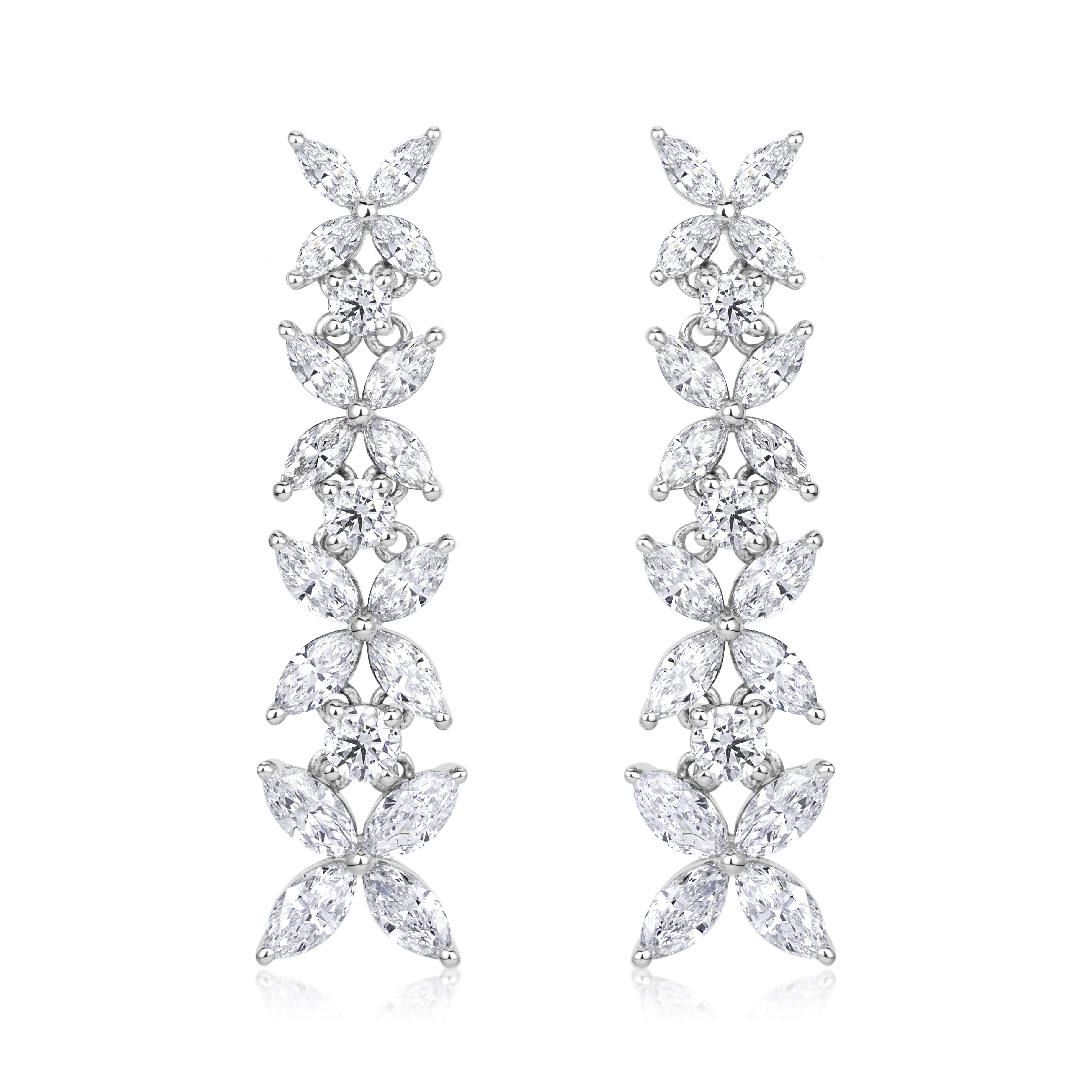 3.86ct Marquise Cut and Round Brilliant Cut Diamond Floral