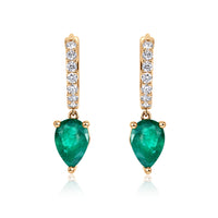 2.08ct Green Emerald and Diamond Dangle Huggie Earrings in 18K Yellow Gold