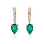 2.08ct Green Emerald and Diamond Huggie Hoop Earrings in 18K Yellow Gold