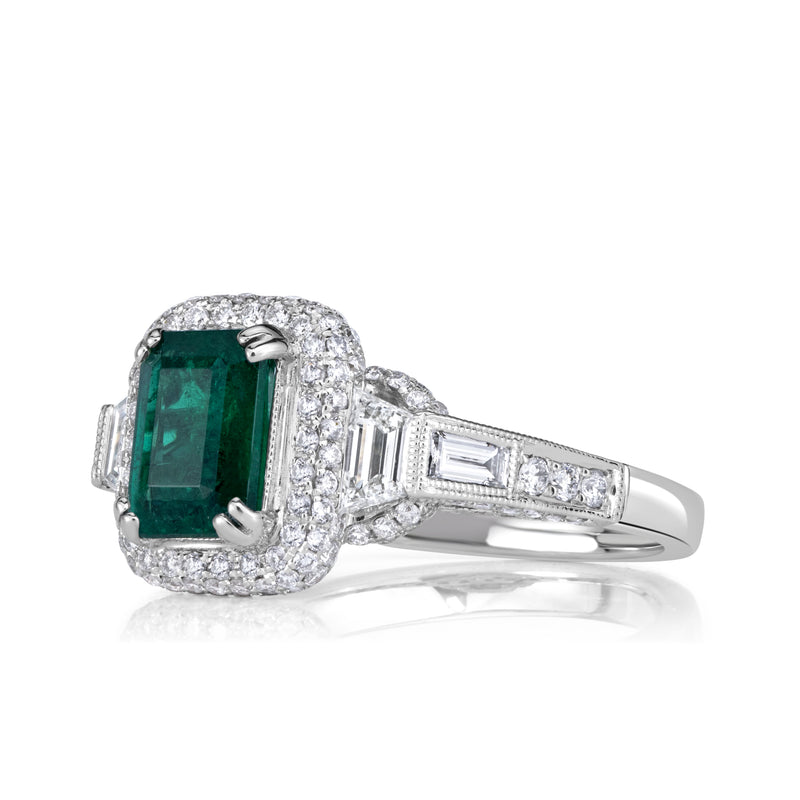 2.38ct Emerald Cut Green Emerald Engagement Ring