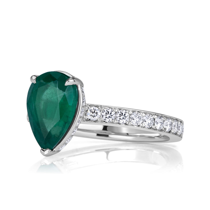 2.59ct Pear Shaped Green Emerald Engagement Ring