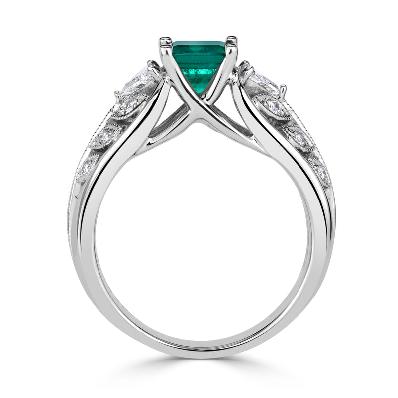 1.44ct Emerald Cut Green Emerald Engagement Ring