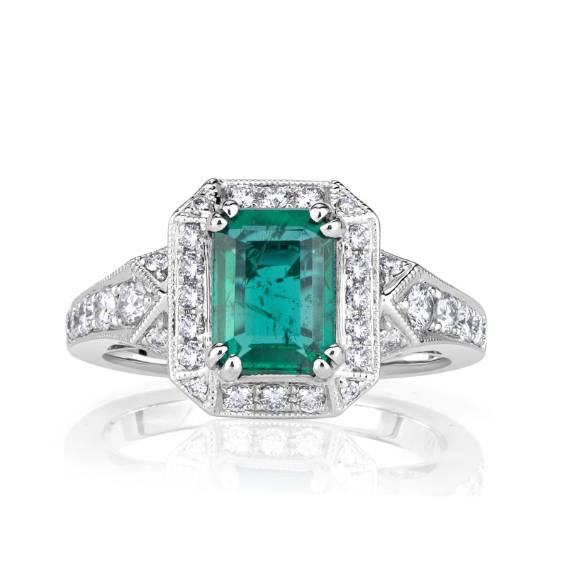 2.10ct Emerald Cut Green Emerald Engagement Ring