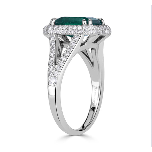 2.98ct Emerald Cut Green Emerald Engagement Ring