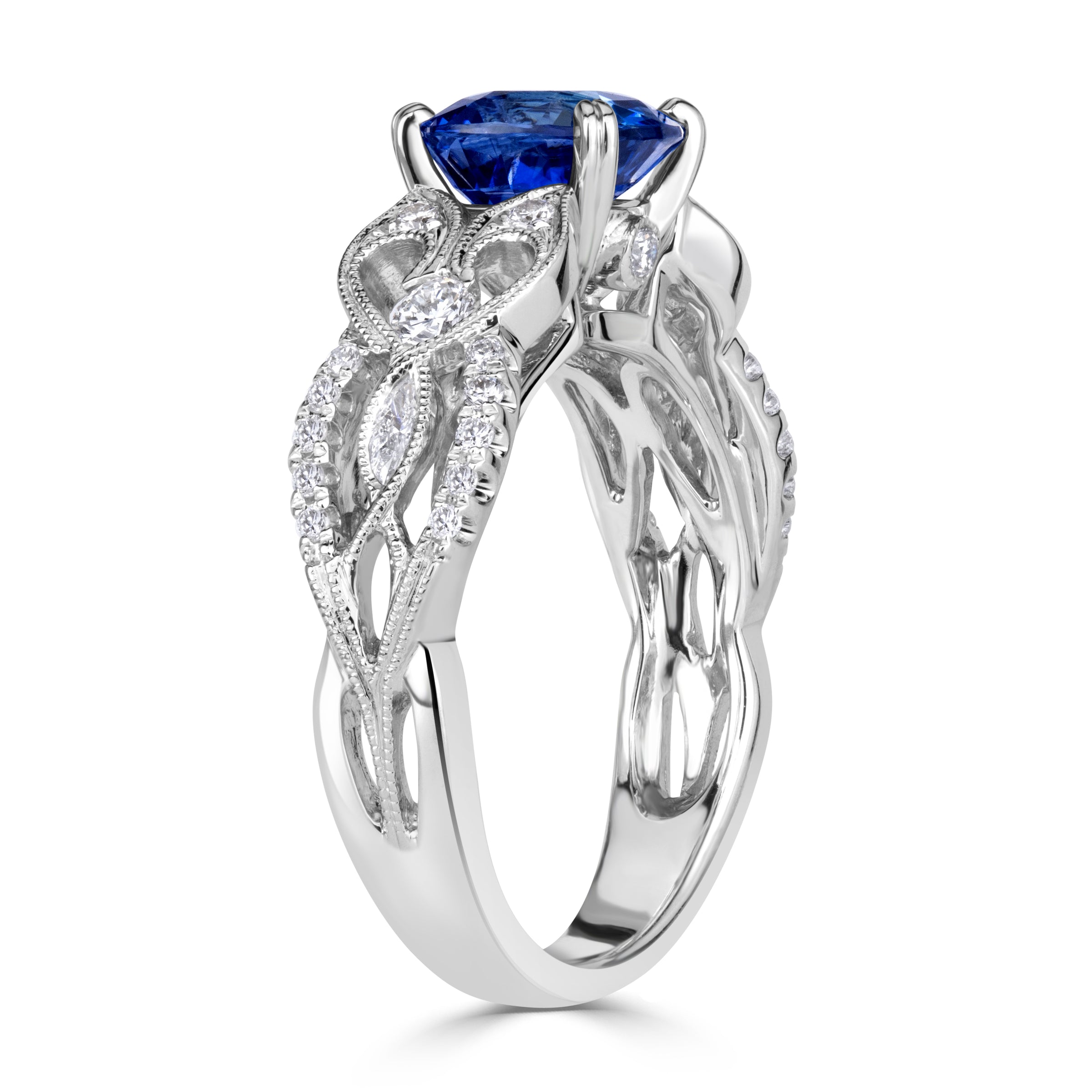 2.00ct Cushion Cut Blue Sapphire Engagement Ring