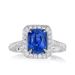 3.65ct Cushion Cut Blue Sapphire Engagement Ring