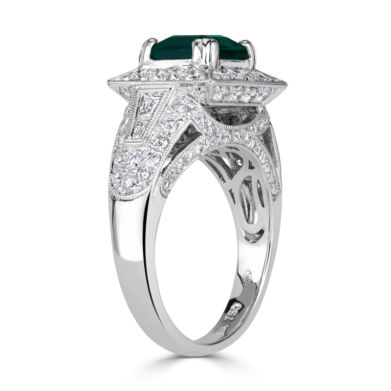 2.66ct Emerald Cut Green Emerald Engagement Ring