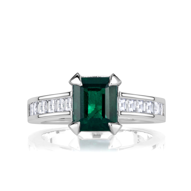 2.79ct Emerald Cut Green Emerald Engagement Ring