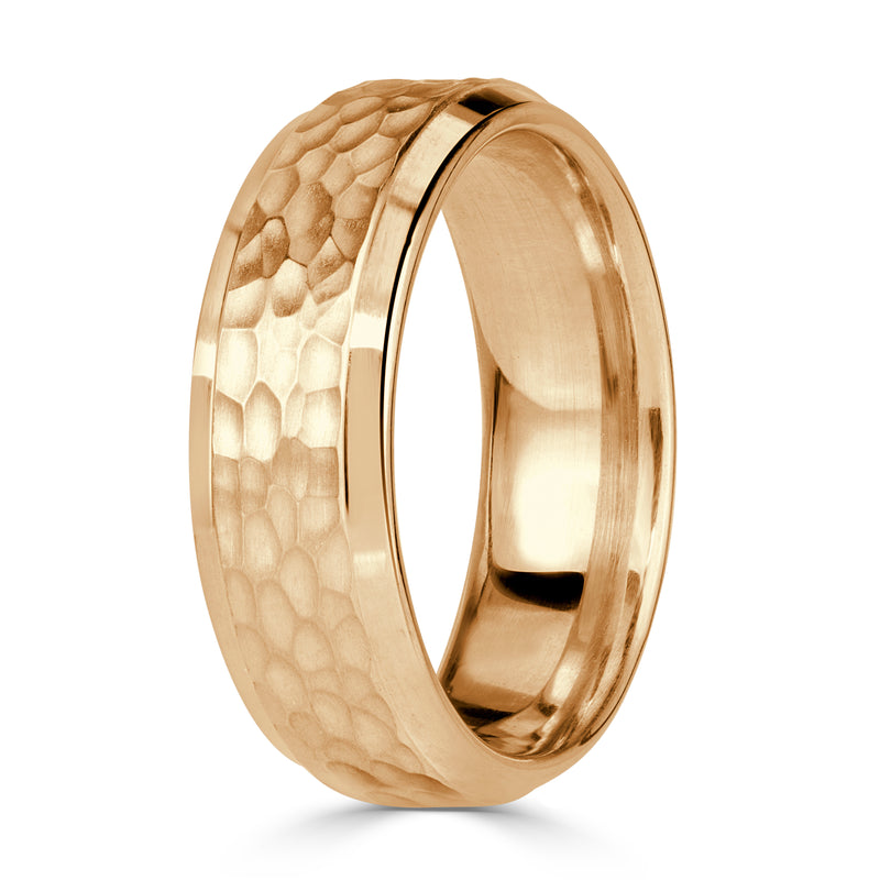 Men's Satin Finish Hammered Wedding Band in 14k Yellow Gold 6.0mm