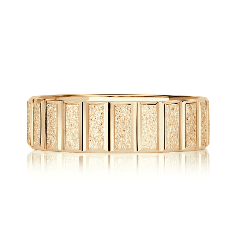 Men's Fluted Stone Finished Wedding Band in 14K Yellow Gold 6mm