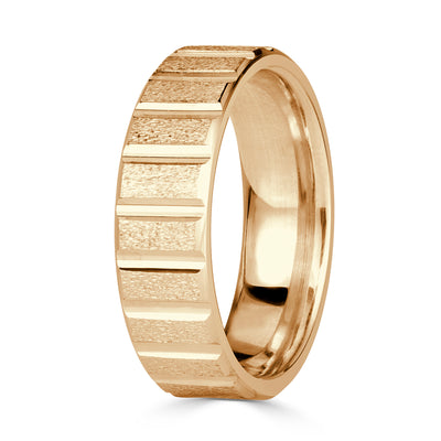 Men's Fluted Stone Finished Wedding Band in 14K Yellow Gold 6.0mm