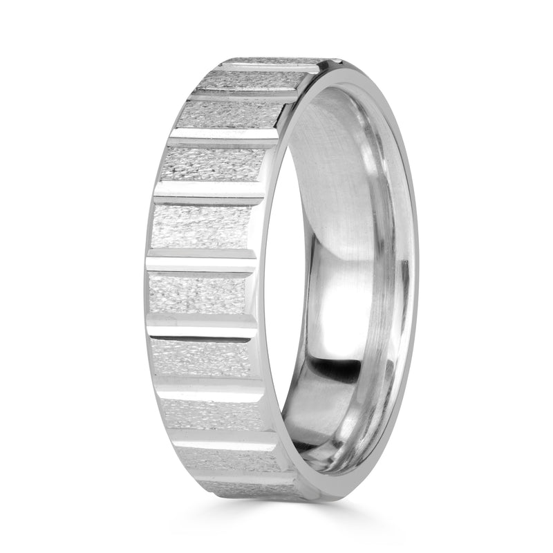 Men's Fluted Stone Finished Wedding Band in 18K White Gold 6.0mm