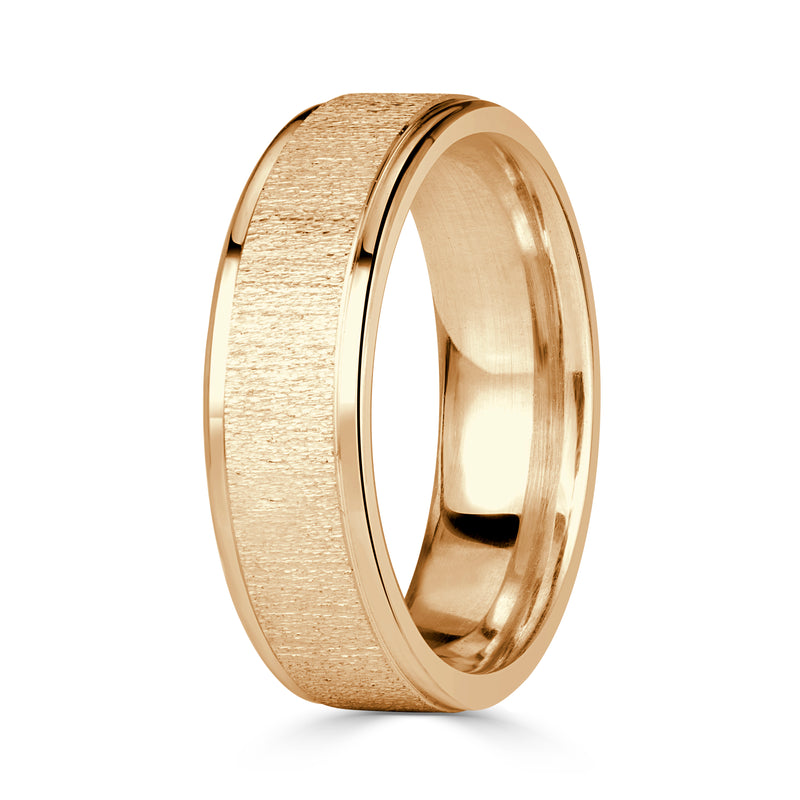 Men's Step Edge Stone Finished Wedding Band in 14K Yellow Gold 6.0mm