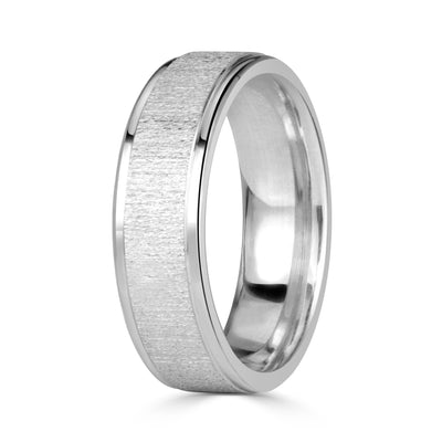 Men's Step Edge Stone Finished Wedding Band in 14K White Gold 6.0mm