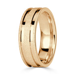 Men's Gooved Stone Finished Wedding Band in 18k Yellow Gold 6.0mm