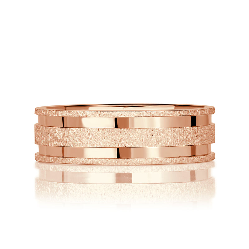 Men's Gooved Stone Finished Wedding Band in 14k Rose Gold 6.0mm