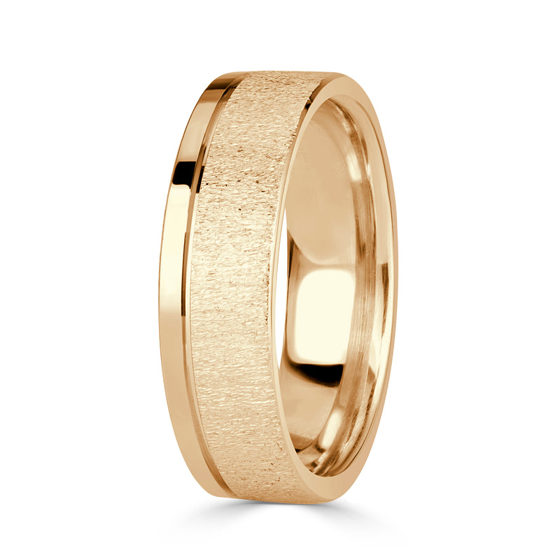 Men's Off-Centered Groove Stone Finished Wedding Band in 14k Yellow Gold 6.0mm