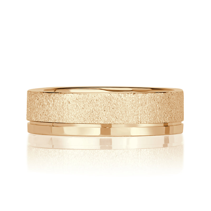 Men's Off-Centered Groove Stone Finished Wedding Band in 18k Yellow Gold 6mm