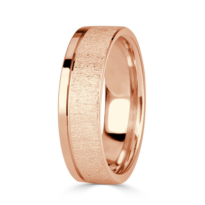 Men's Off-Centered Groove Stone Finished Wedding Band in 14k Rose Gold 6mm