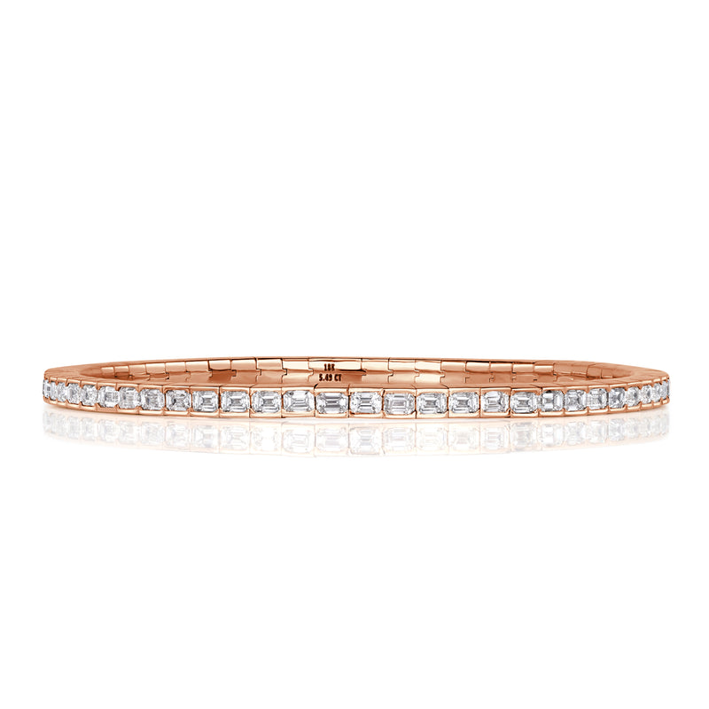 5.49ct Emerald Cut Diamond Stretch Tennis Bracelet in 18K Rose Gold