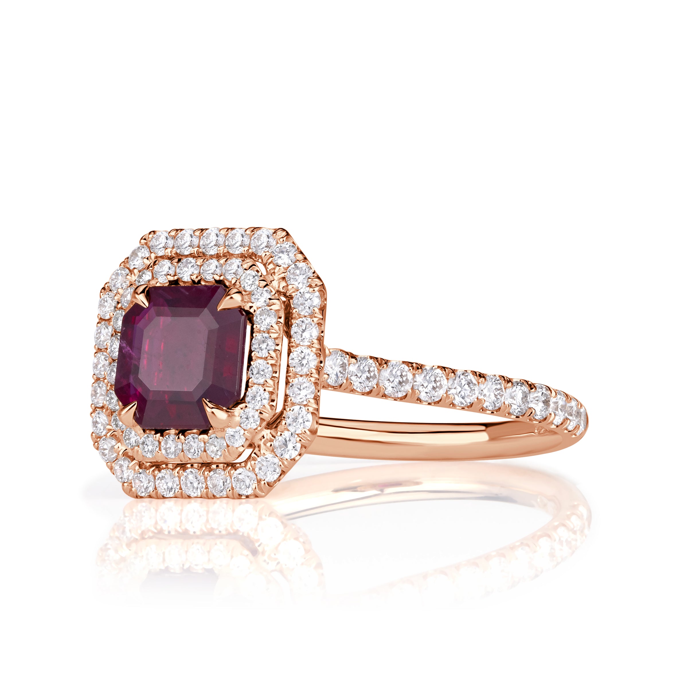 1.62ct Emerald Cut Ruby and Diamond Engagement Ring